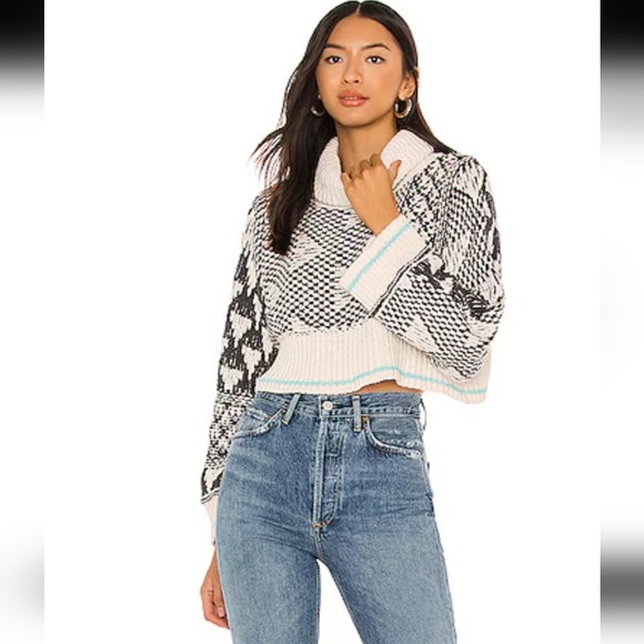 Free People Jupiter Pullover Turtleneck Sweater Falling Waters Combo Sm Md NWT - Picture 3 of 16